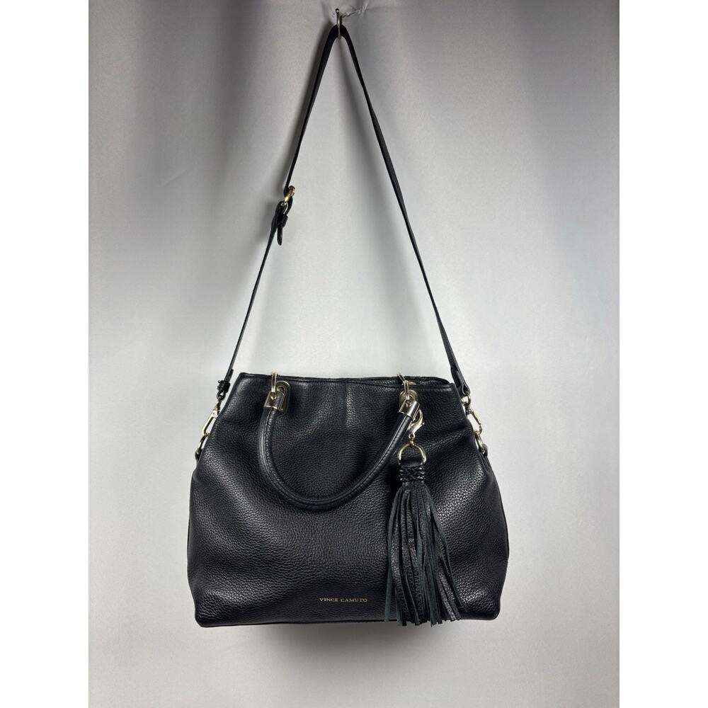 Vince Camuto ELVA Black Pebbled Leather Handbag Purse Satchel Shoulder Strap